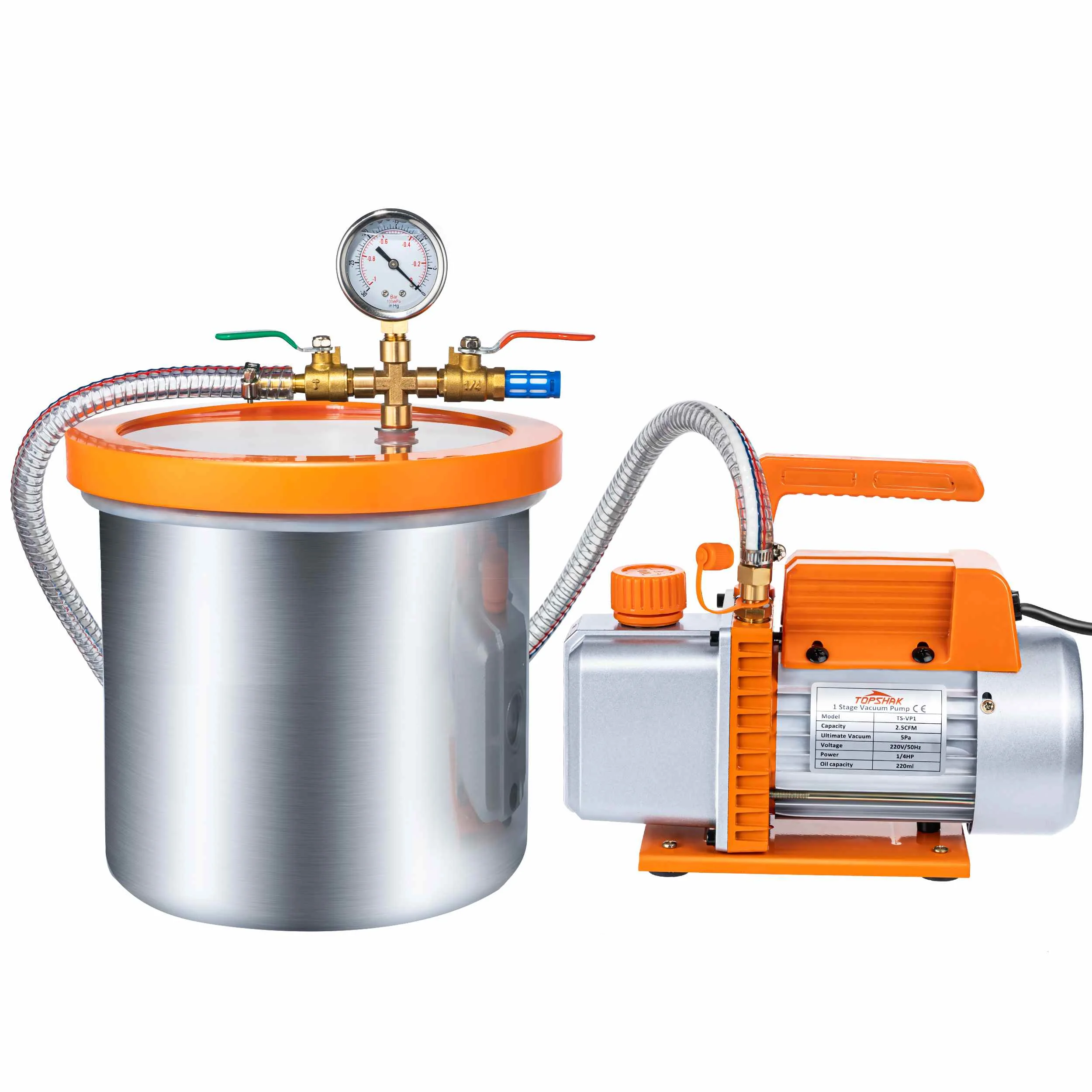 

Vacuum Pump With 2 Gallon Vacuum Chamber and 1/4 HP 220V 2.5 CFM/110V 3.0 CFM Air Conditioner Refrigerant Air Tool Pump Kit Used