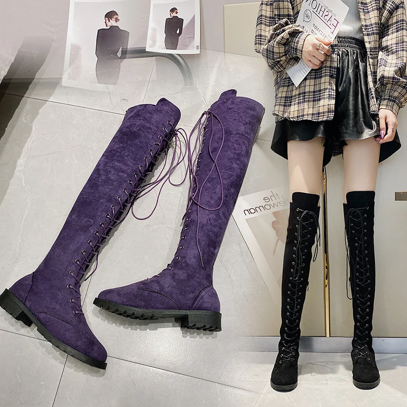 

knee New boots flat bottomed round over top boots 43 women's Boots