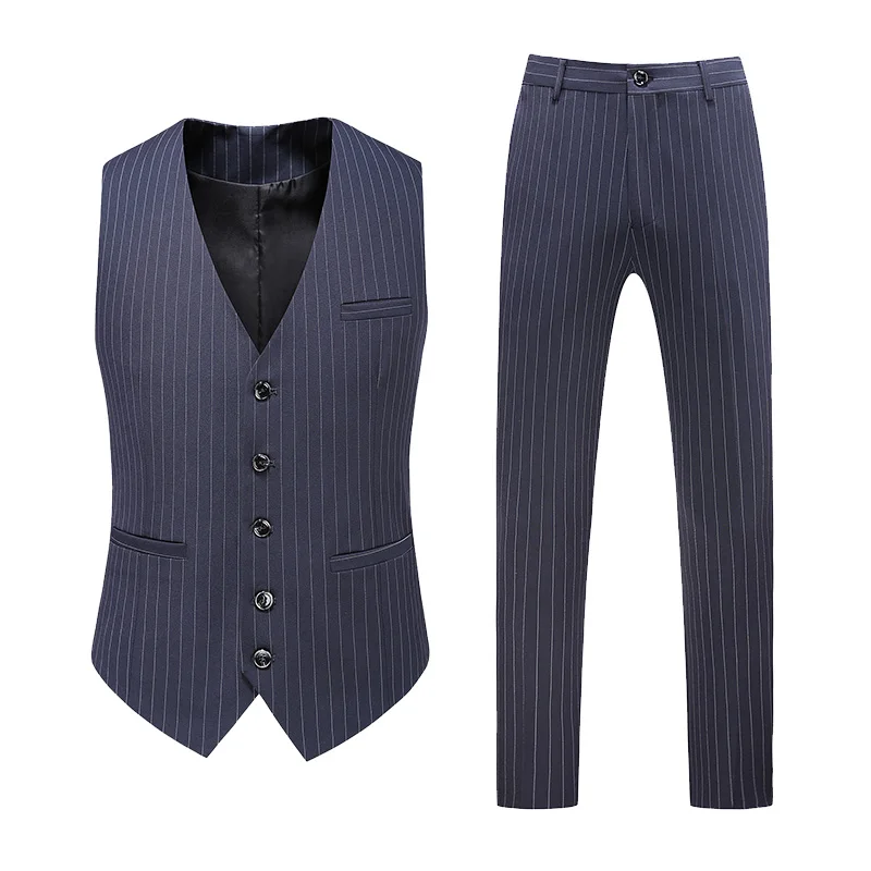 

Asian size 2021 Latest Korean style Men's Suit 3-piece Set Slim Trend Fashion Stripe Printing Business Casual Office Formal Suit