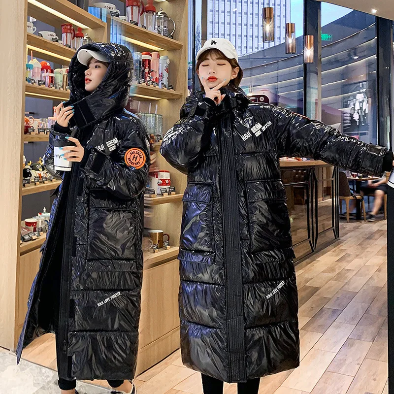 Oversized Women Winter Parka Hooded Long Loose Warm Coat Fashion Letters Bright Face Waterproof Women Down Jacket Trend куртка