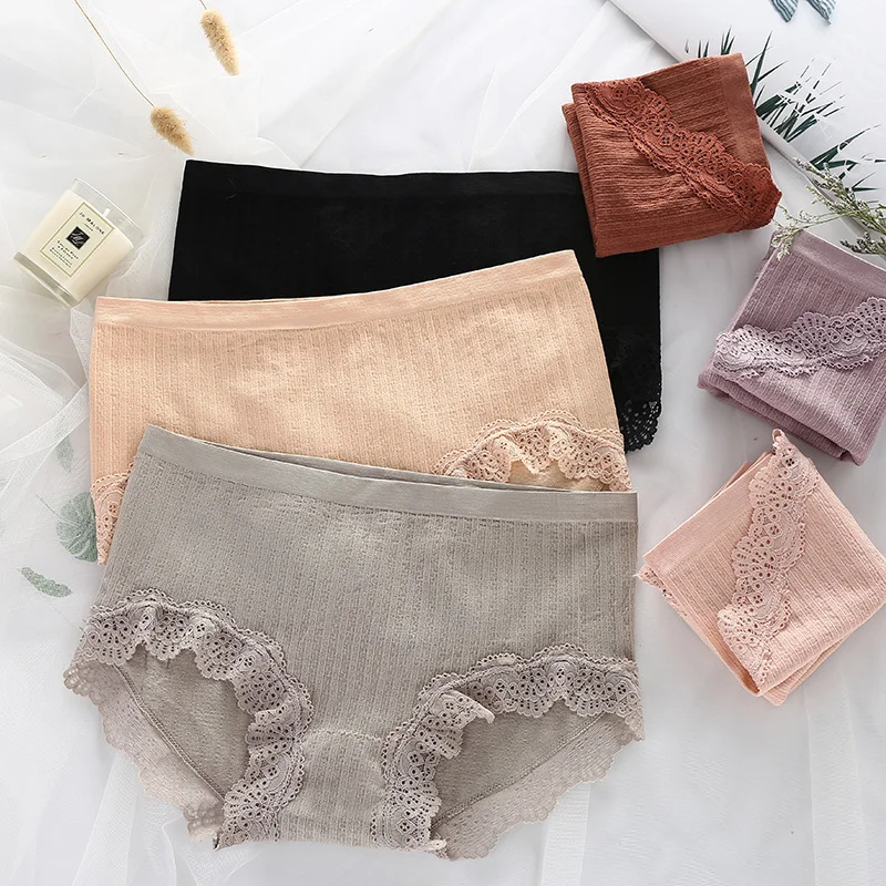 Женские хлопковые трусики LERFEY с кружевными краями дышащие сексуальное нижнее