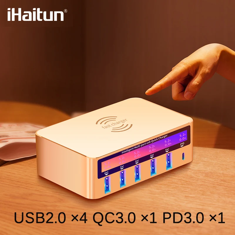 IHaitun 100 Вт беспроводной PD type C QC3.0 USB зарядное устройство светодиодный дисплей Быстрая док-станция для путешествий Быстрая зарядка 3,0 QC 4,0 для iPhone 11 Pro