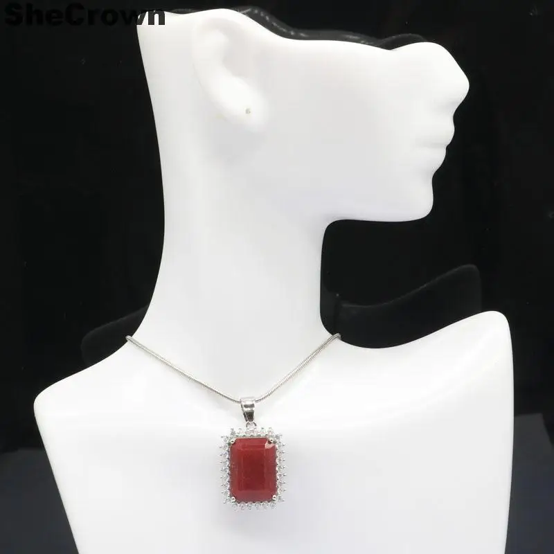 33x14 мм SheCrown комплект ювелирных изделий прямоугольник 18x13 Настоящее красный рубин