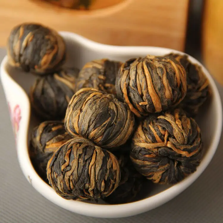 

2020yr Handmade Black Chinese Tea Gold Ball Yunnan Dianhong Dragon Pearl Dian Hong