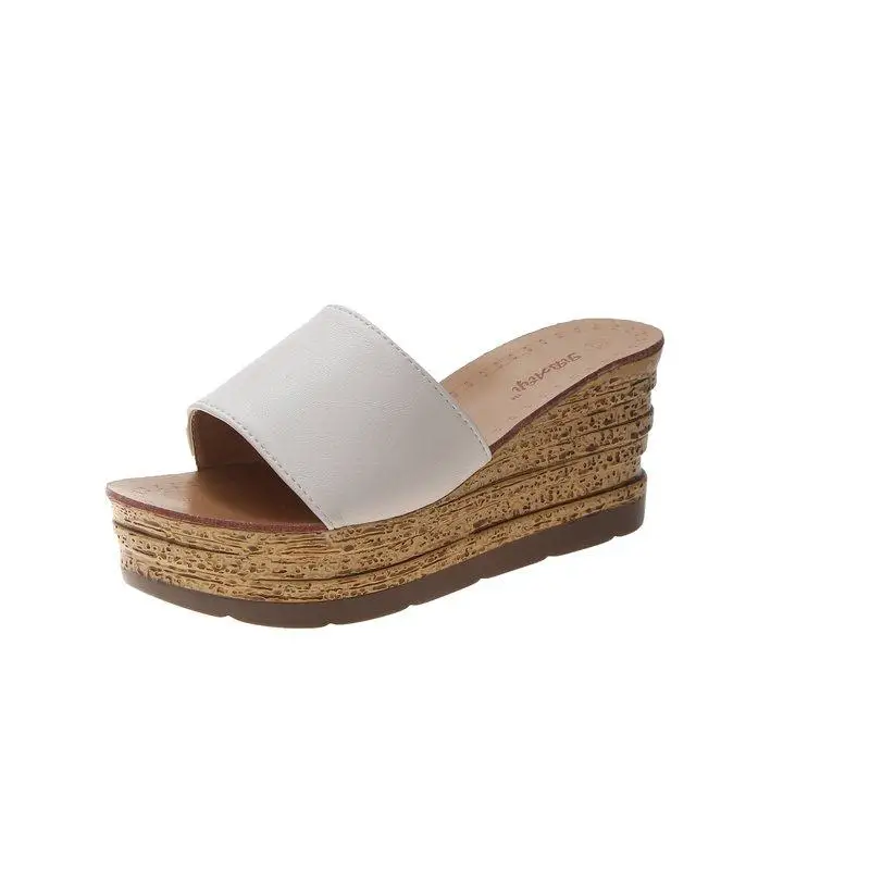 

Shoes Women Slippers Heels Luxury Slides On A Wedge Pantofle Beige Heeled Sandals Med Platform Soft High Designer 2021 Black