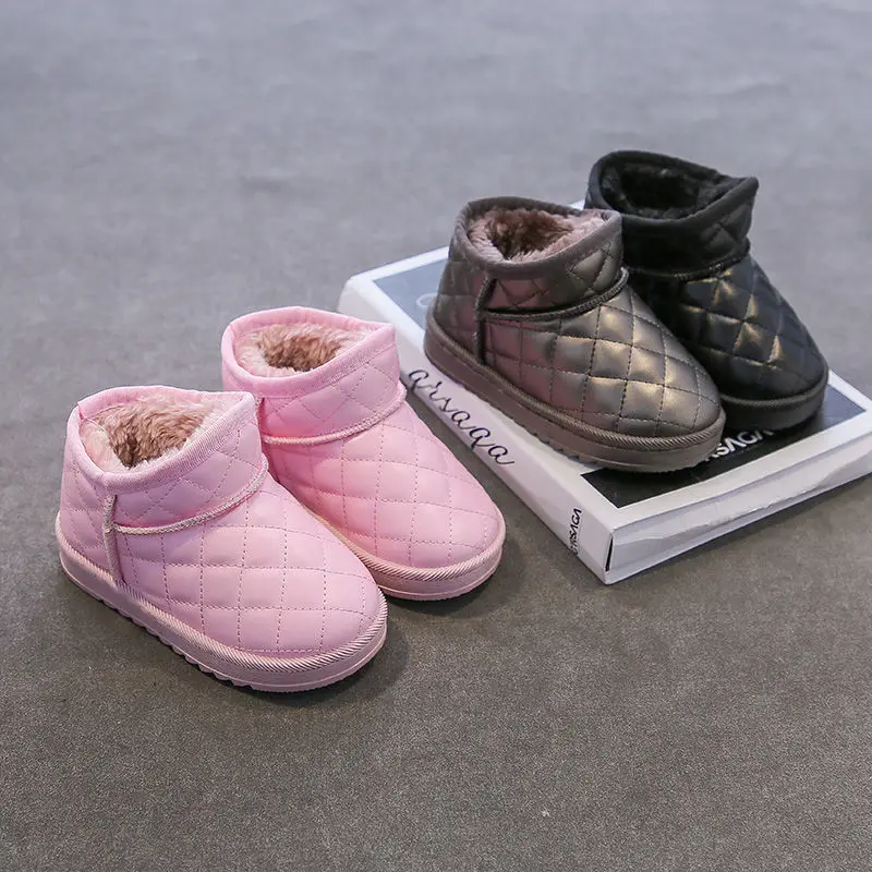 Botas de nieve de piel sint&eacute;tica para ni&ntilde;os y ni&ntilde;as, antideslizantes e impermeables, de superficie suave, de algod&oacute;n, novedad, Oto&ntilde;o e Invierno-3