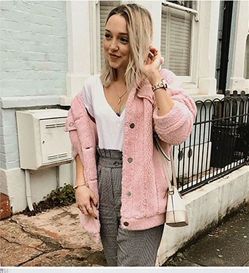 

Autumn winter 2020 Europe and the United States thickened Lapel lamb wool women's jacket loose warm cotton padded jacket