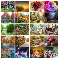 flowers in vase 5d diamond painting bicycle mosaic landscape flower full round embroidery cross stitch floral wall sticker decor
