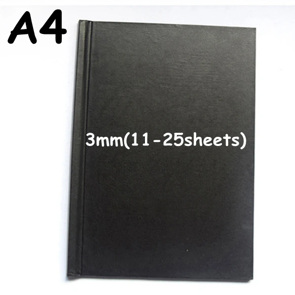 A4-3mm-Black Обложка дневника PU обложка тетради термальная Крышка Переплета A4 A5 Размер 3-15 мм(переплет 11-145листов) 3 цвета опционально оптом - Цвет: A4-3mm-Black