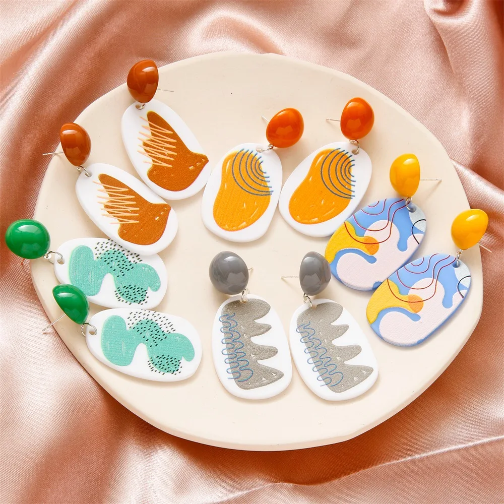 

Abstract Three Dimensional Printing Trendy Geometric Acrylic Drop Earring for Women Unusual Pendant Earrings Korean Jewelry