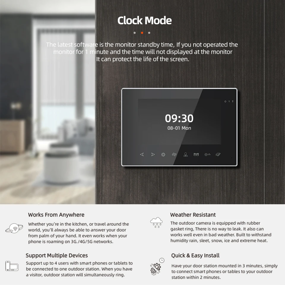 Jeatone 7-дюймовый Wi-Fi проводной видеодомофон с ИК-подсветкой дверной звонок