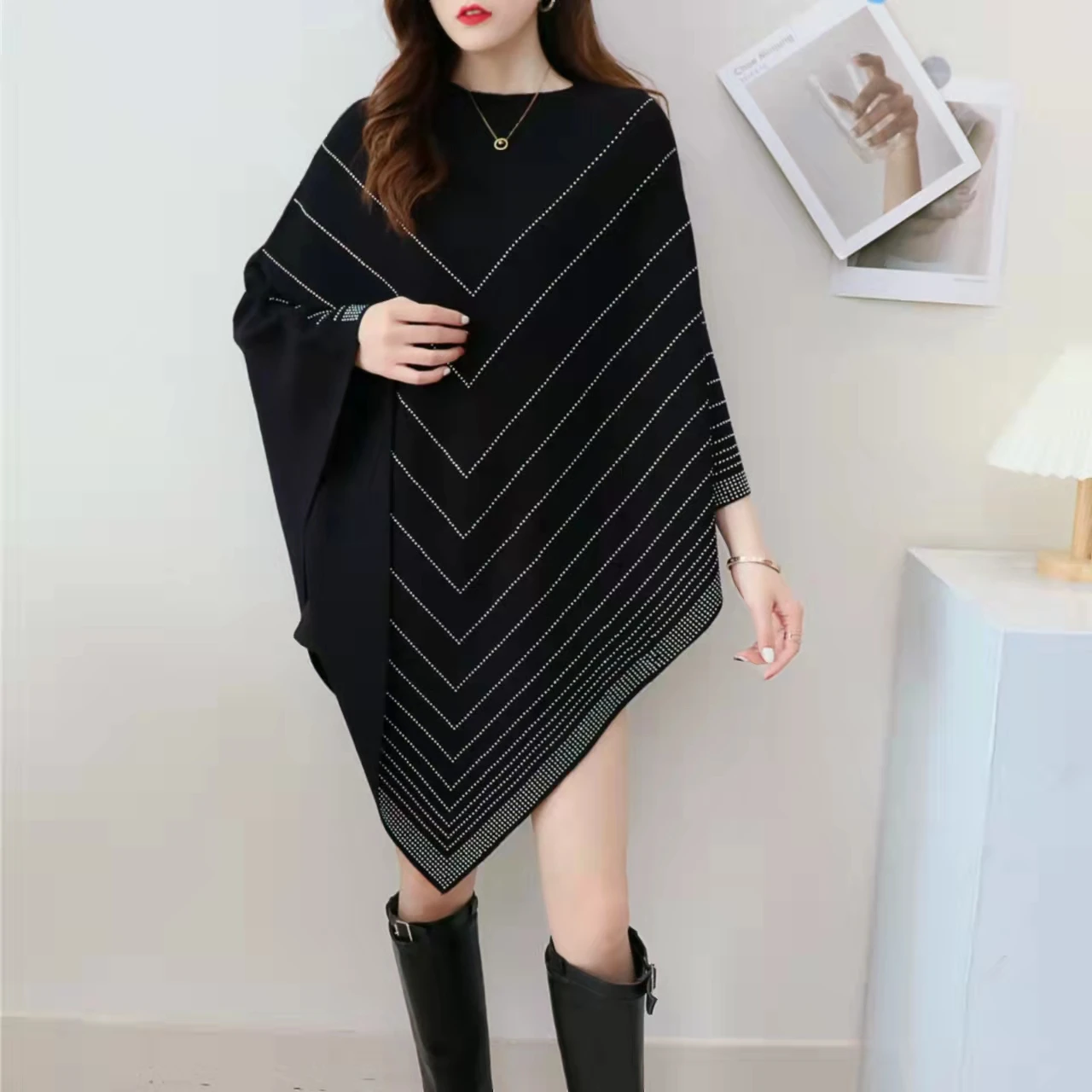 Женское элегантное пончо новая осенне-зимняя Асимметричная шаль с бриллиантами