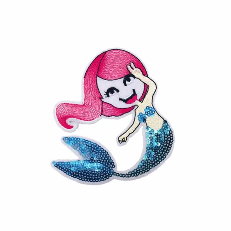 

Amazon new cartoon computer beads embroidered Mermaid embroidered cloth paste mixed clothing bag embroidered label gum