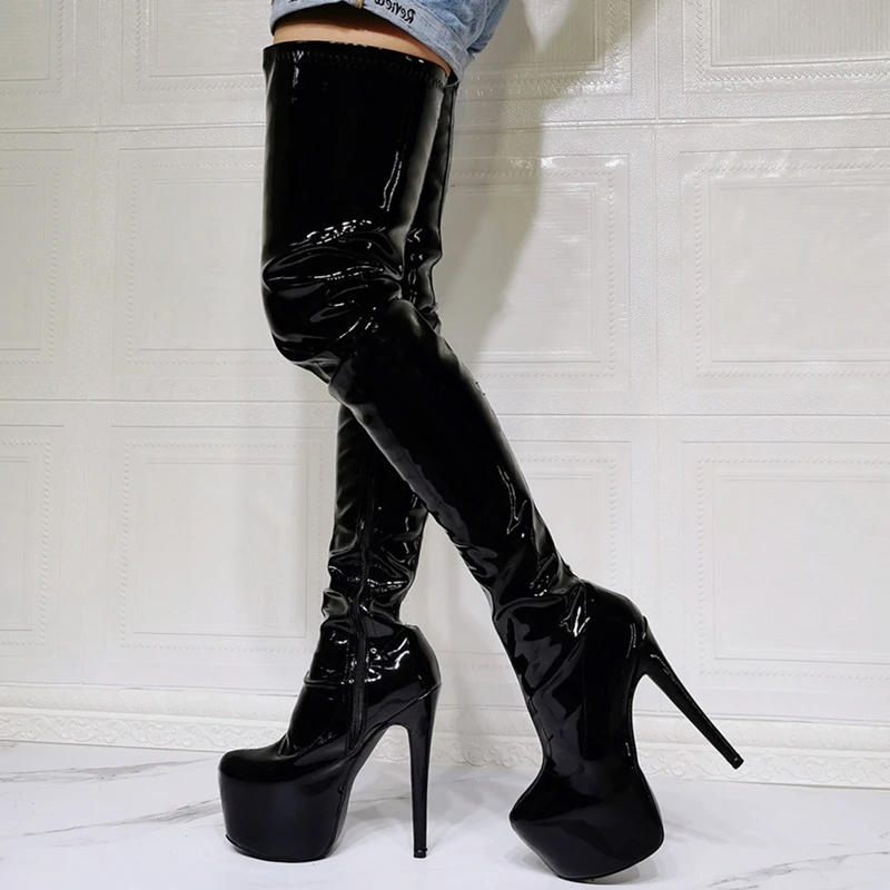 Thick Platform Over Knee Boots Black High Heel New Women's Boots Thigh High Long Sexy Shoes Customized Big Size 47