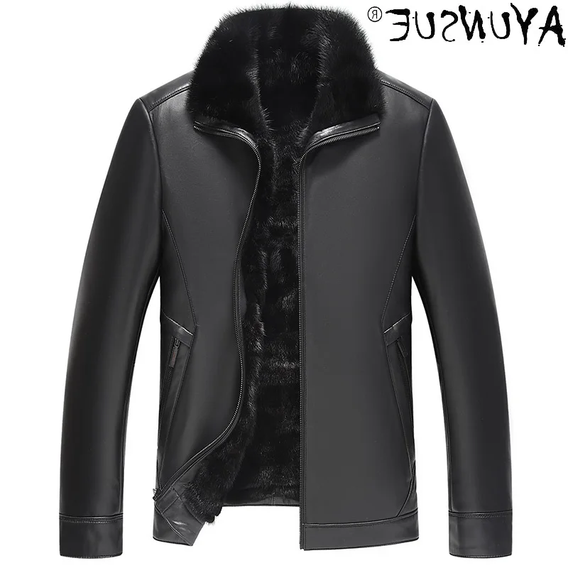 

Jacket Winter Men Sheepskin Genuine Leather Jackets Mens Clothes100% Mink Men's Clothing Thick Parkas Jaqueta LXR441