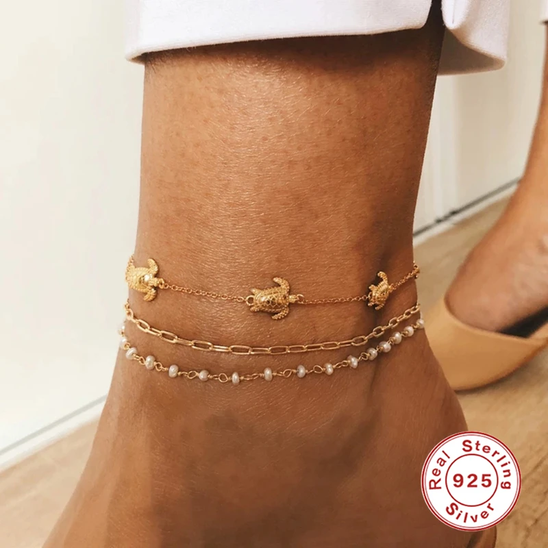 

GS New Design S925 Sterling Silver Cute Tortoise Foot Anklets For Women Lovers' Valentine's Day Party Gifts Fine Jewelry