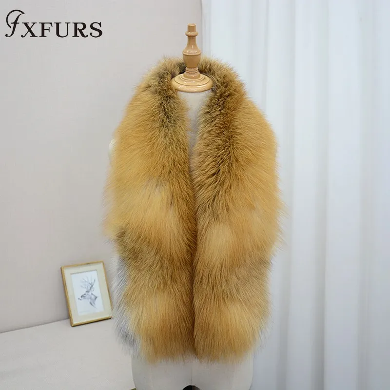 FXFURS роскошный шарф из натурального меха лисы кожаный шарф большого размера натуральный шаль из лисьего меха Зимний женский палантин - Цвет: red fox fur