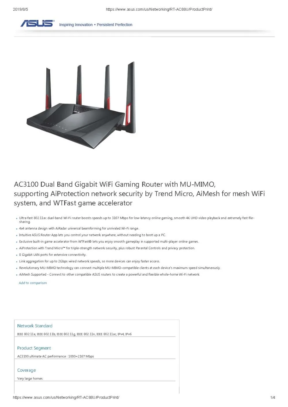 Топ 5 лучших ASUS RT-AC88U AC3100 двухдиапазонный гигабитный Wi-Fi игровой 4K маршрутизатор с MU-MIMO, AiMesh, 3167 Мбит/с, обновляемая система Merlin
