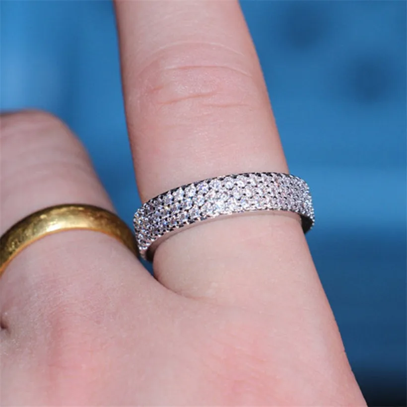 

Lose money Eternity Promise Ring 925 sterling silver 3 Rows Pave Simulated Diamond Wedding band rings for women Men Fine Jewelry