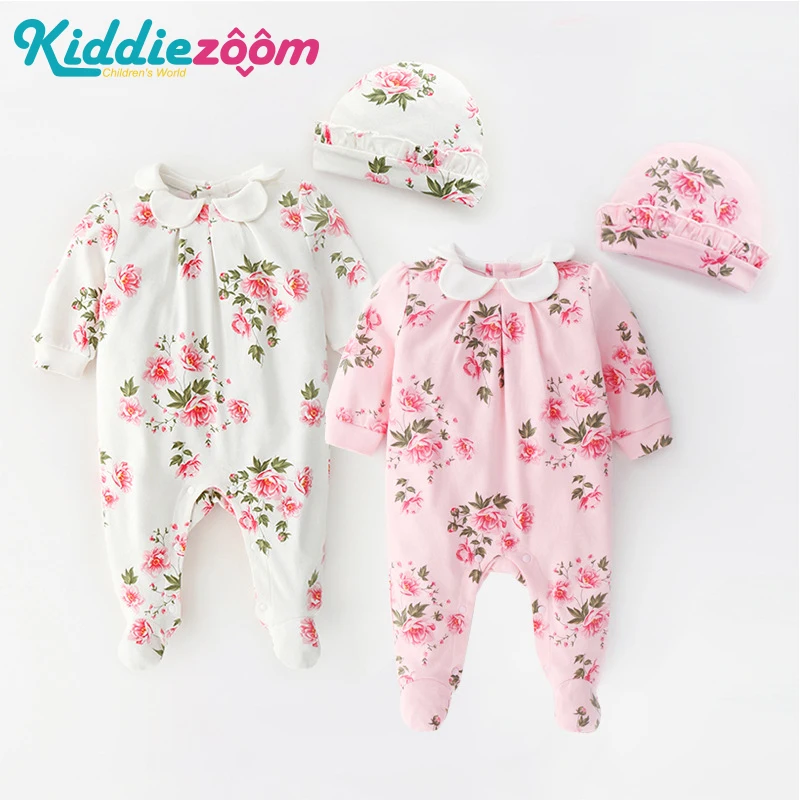 Комбинезоны и шапки для новорожденных девочек с цветочным принтом 2 шт.|Комплекты
