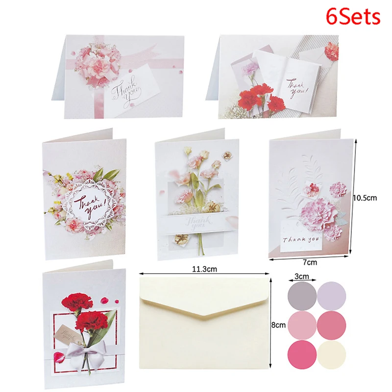 

6 Sets Of Flowers Thank You Cards Invitation Cards With Envelope Stickers Thank You Envelopes