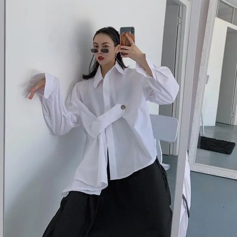 Женская Асимметричная блузка Getspring белая Свободная с длинным рукавом и