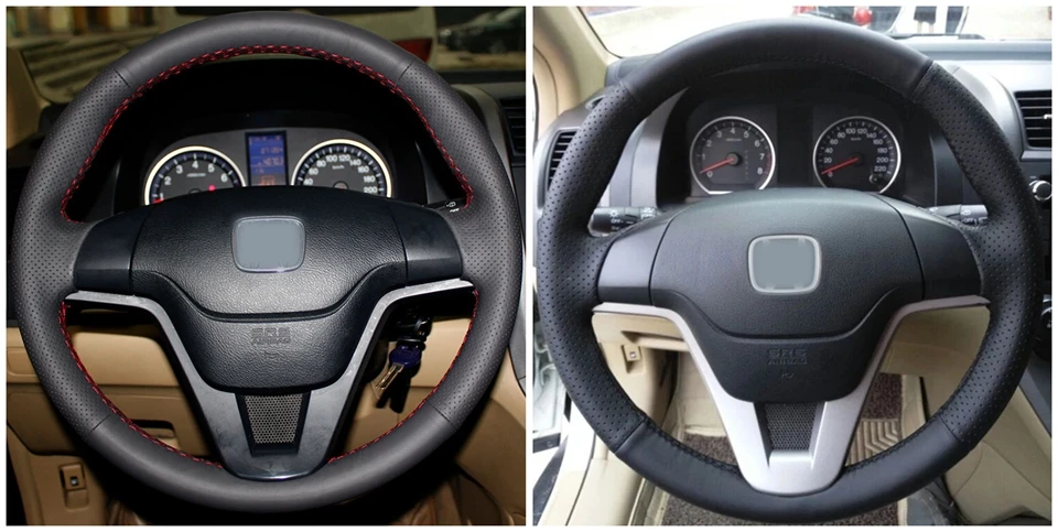 DIY Ручная сшитая черная крышка рулевого колеса из искусственной кожи для Honda CRV CR-V 2007 2008 2009 2010 2011