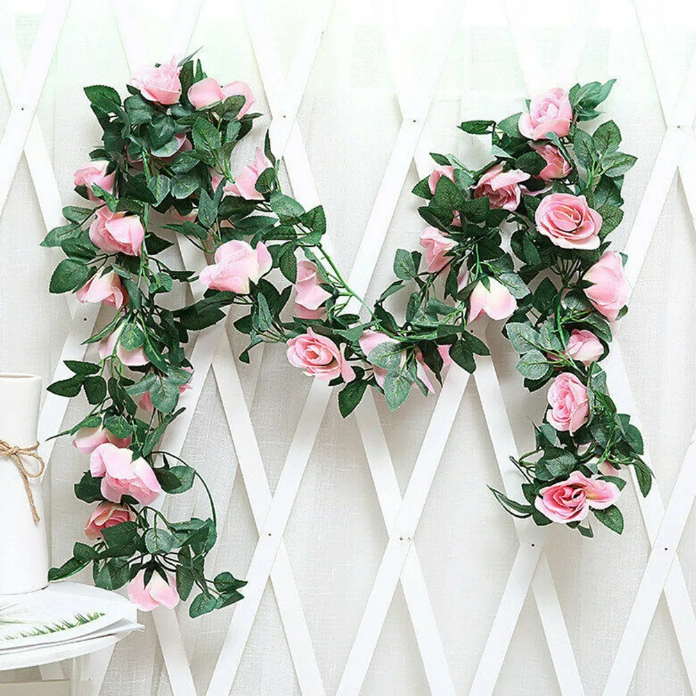 

2.2M Artificial Silk Roses Flower Vine Decorative Fake Plastic Ivy Hanging Rose Garland Wedding Home Wall Wedding Party Decor