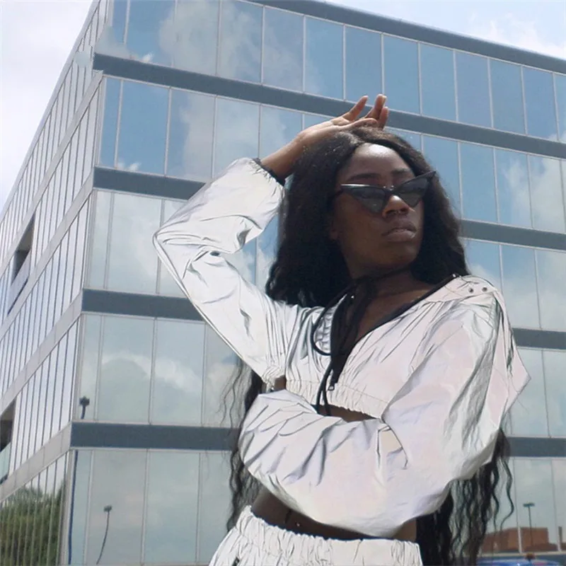 Женская Светоотражающая толстовка на молнии с длинным рукавом пуловер капюшоном