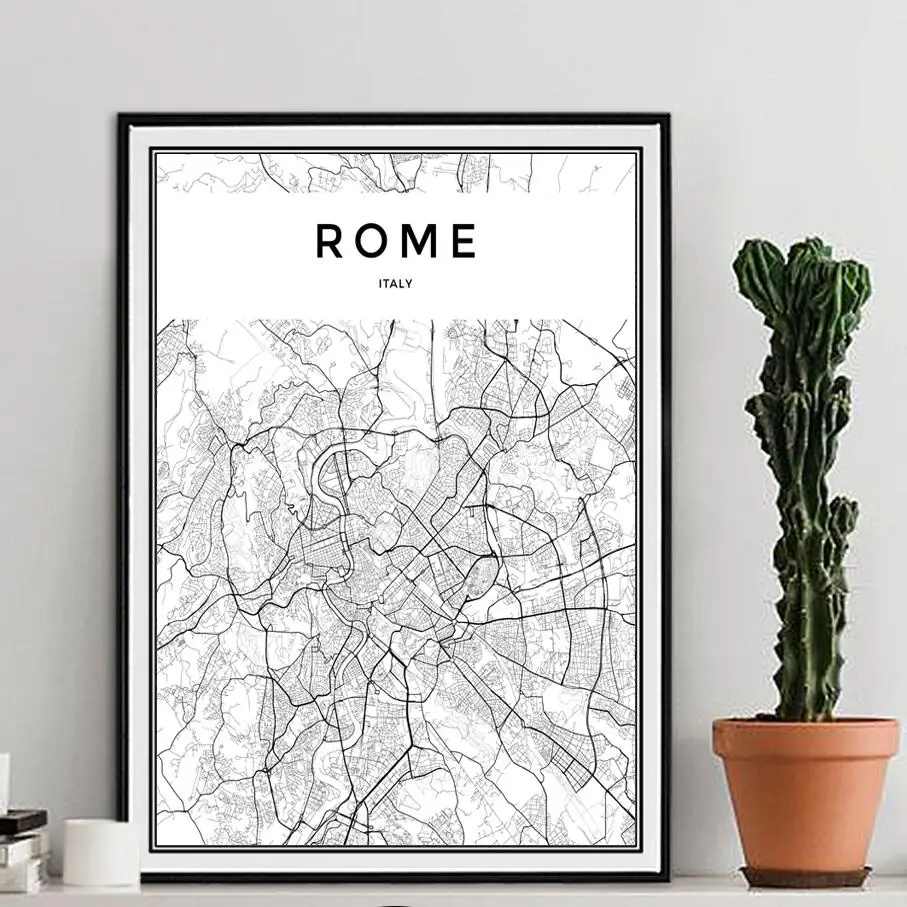 Римская Карта города современные картины на холсте Черно белые скандинавские