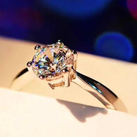 

Luxury Female Small CZ Stone Ring Real 925 Sterling Silver Engagement Ring Solitaire Wedding Rings For Women