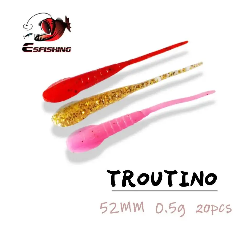 

ESFISHING Worm Fishing Lure Plastic Baits Soft Troutino 20pcs 52mm Cheap Fishing Leurre Souple Pesca Surface Lures