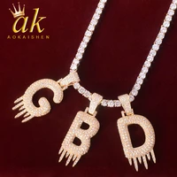 solid back initials drip bubble letters pendant necklaces tennis chain for women gold color cubic zircon hip hop jewelry