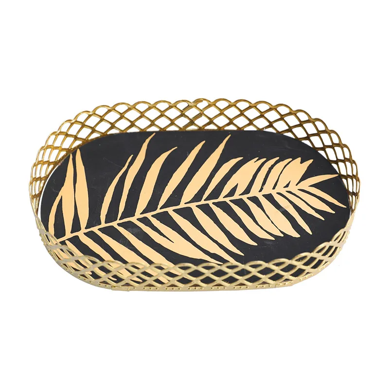 

Nordic Style Gold Leaf Creative Storage Box Trinket Dish Jewelry Fruit Serving Tray Storage Plate Crockery Metal Makeup Organize