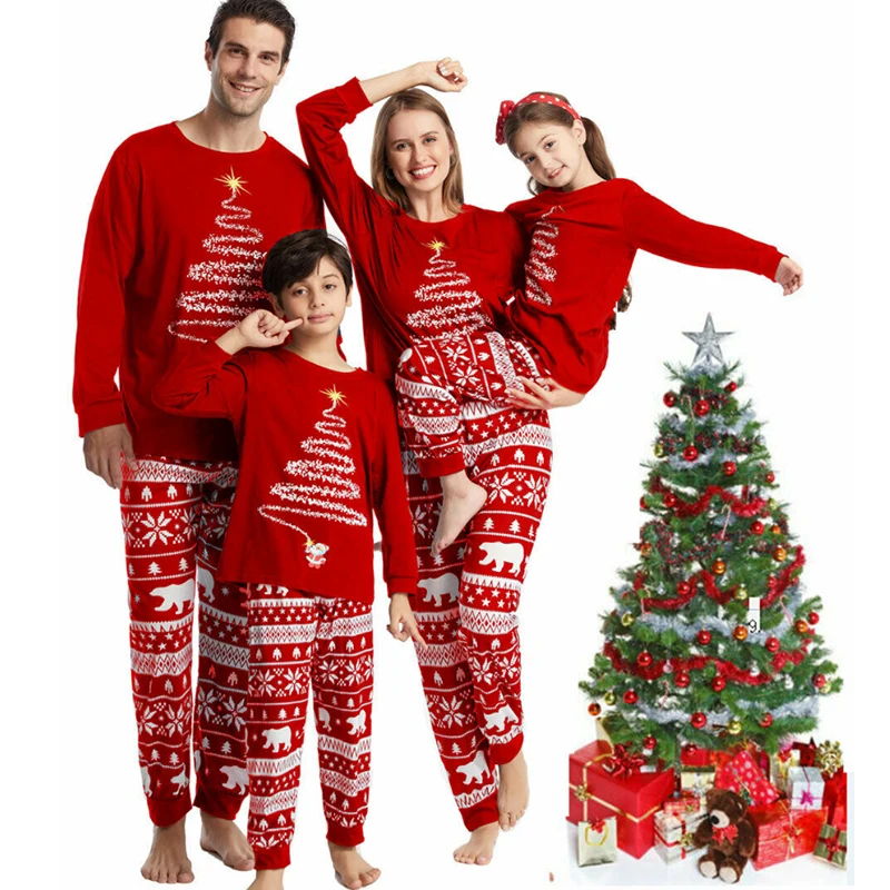 2022 Family Matching Outfits Red Christmas Pajamas Sets Father Mother Daughter and Son Pyjamas Aldult Kids Xmas Family Clothing