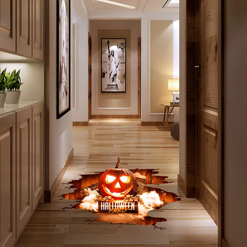 

Halloween 3D Stickers View Scary Pumpkin Shaped Window Floor Stickers Halloween Decoration Poster PVC Removable Decal For Kids