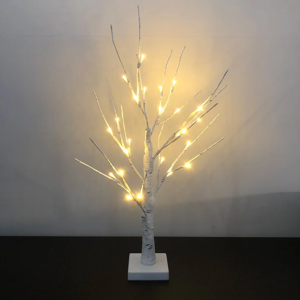 

Battery Powered 60 cm height with 24 LED Mini Christmas White Birch Tree LED Branch Lights for Holiday Home Decoration