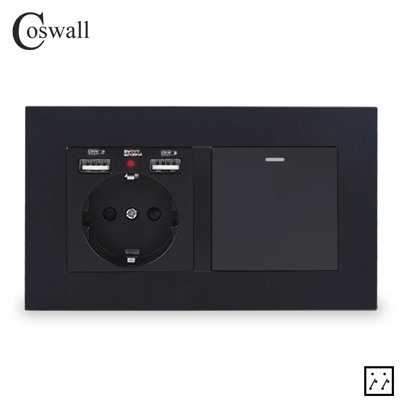 Настенная розетка COSWALL с 2 USB-портами для зарядки ЕС России Испании 1 комплект