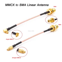 5.8GHz 2.15dBi VTX MMCX Angle 90 Degree / Striaght to SMA Female Adpater Linear Antenna Flange Connector Cable for PFV RC Parts