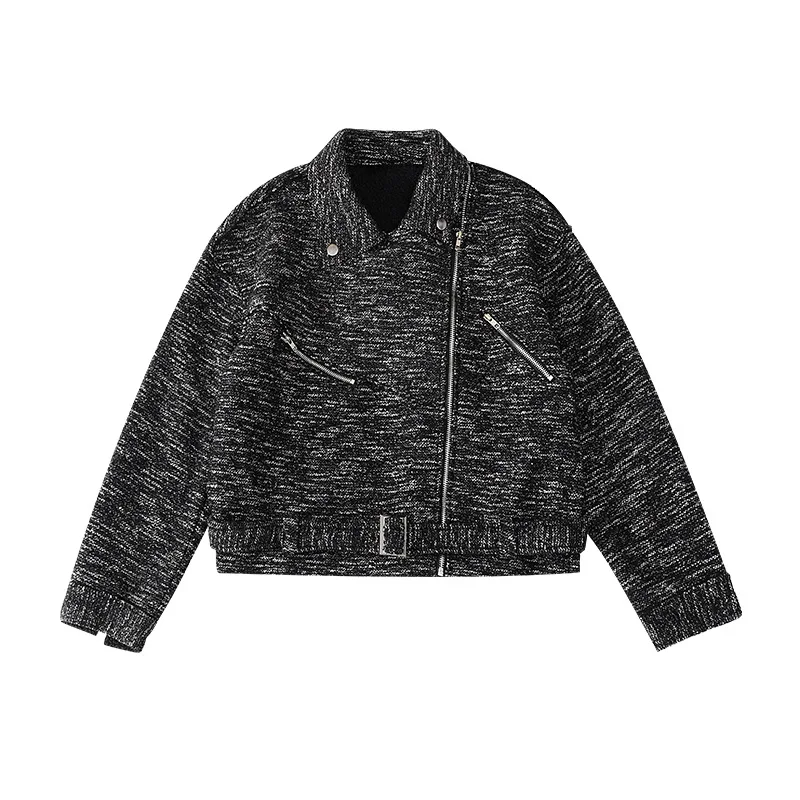 

LISER Autumn Fashion Woolen Coat Women Casual Slim Alpaca Short Coat 2021 New Trend Zipper Cardigan Jacket Black LL104