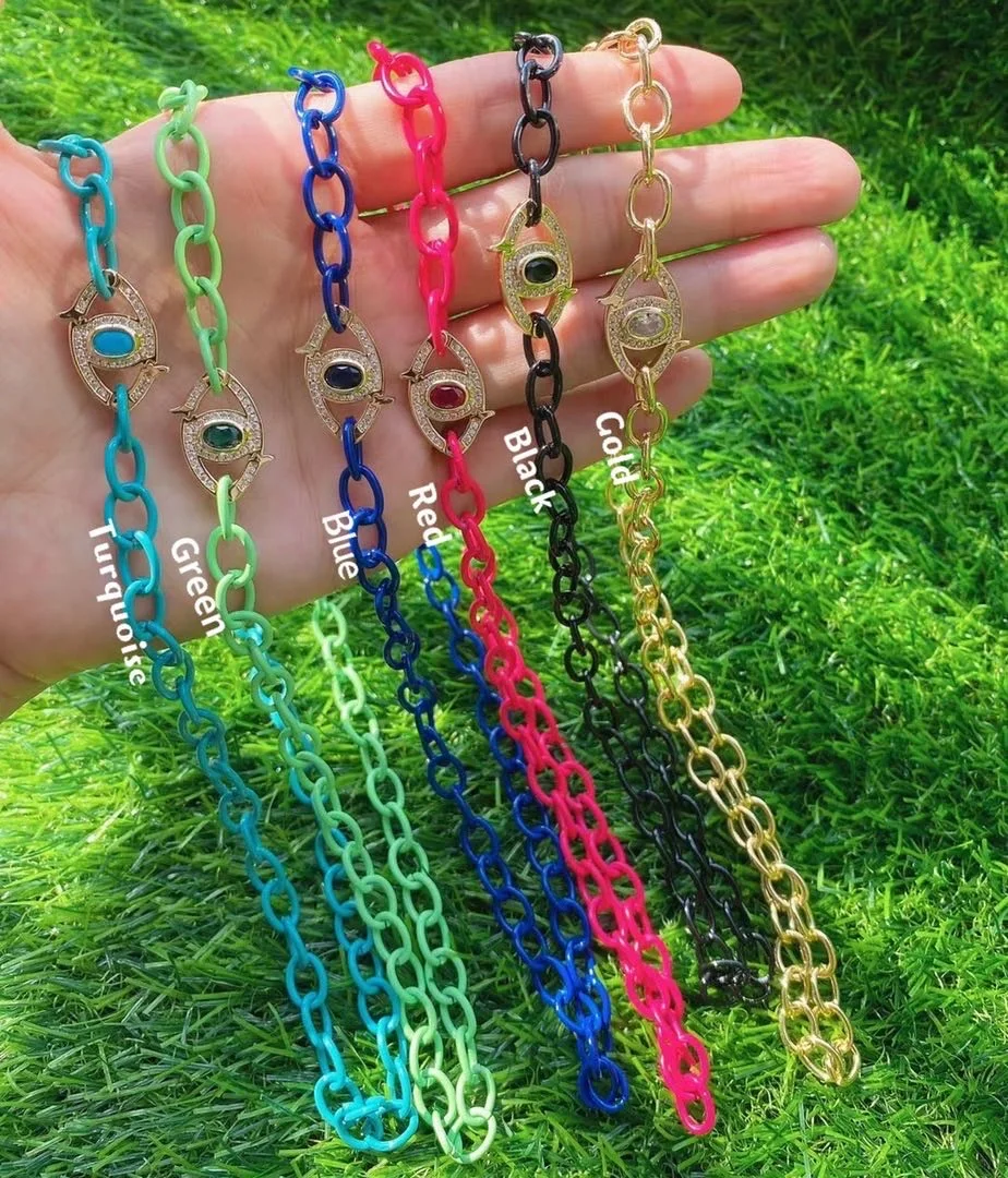 

5 шт Позолоченные цветные цепочка с эмалевой подвеской cz цирконием глаз прелести разъем короткое ожерелье для женщин украшения