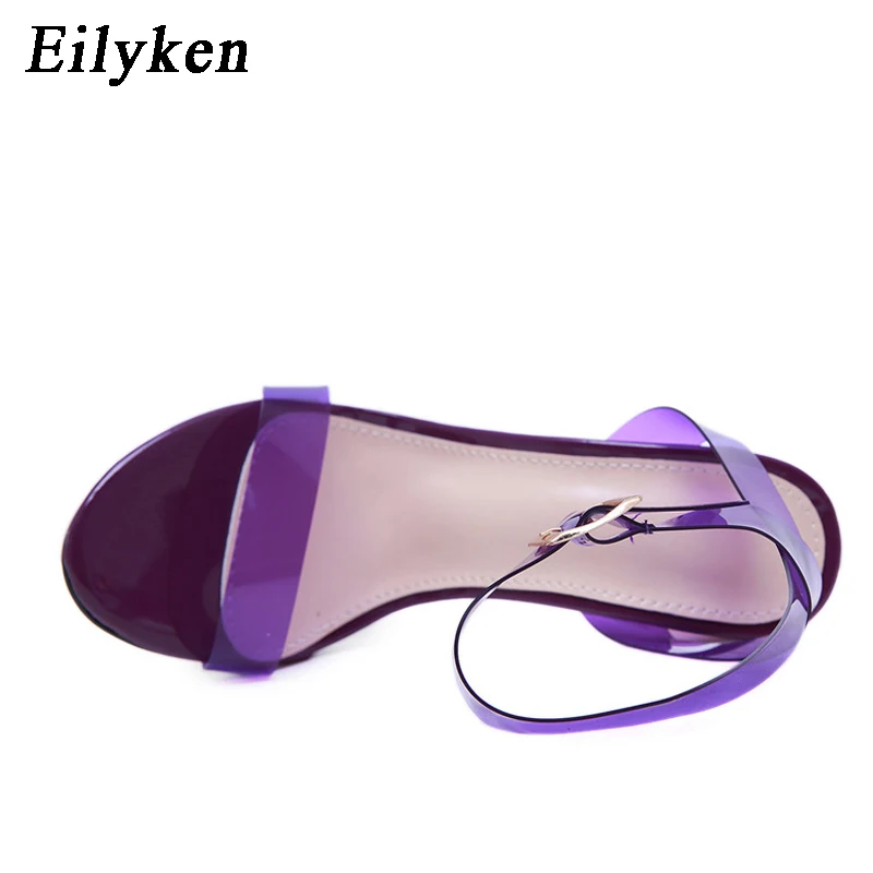 Eilyken/фиолетовые и оранжевые прозрачные женские босоножки из ПВХ на высоком каблуке; пикантные вечерние женские туфли с открытым носком