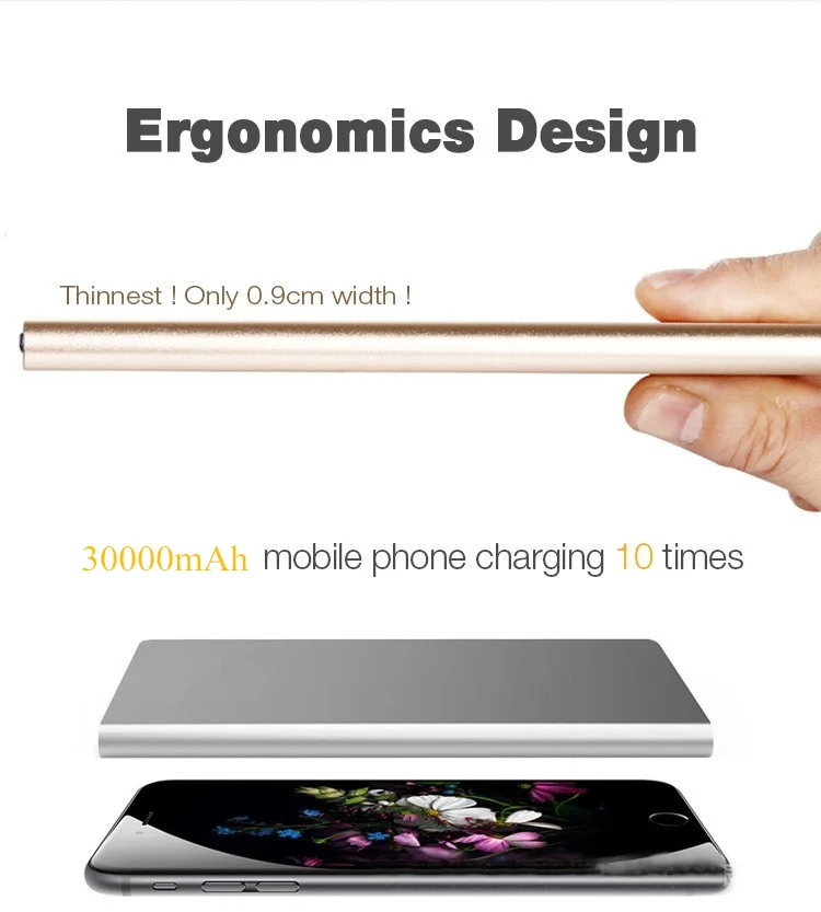 Ультра-тонкий солнечный 30000mah внешний аккумулятор 2 USB светодиодный внешний аккумулятор портативная мобильная зарядка телефона от солнечной батареи для xiaomi iphone x 11