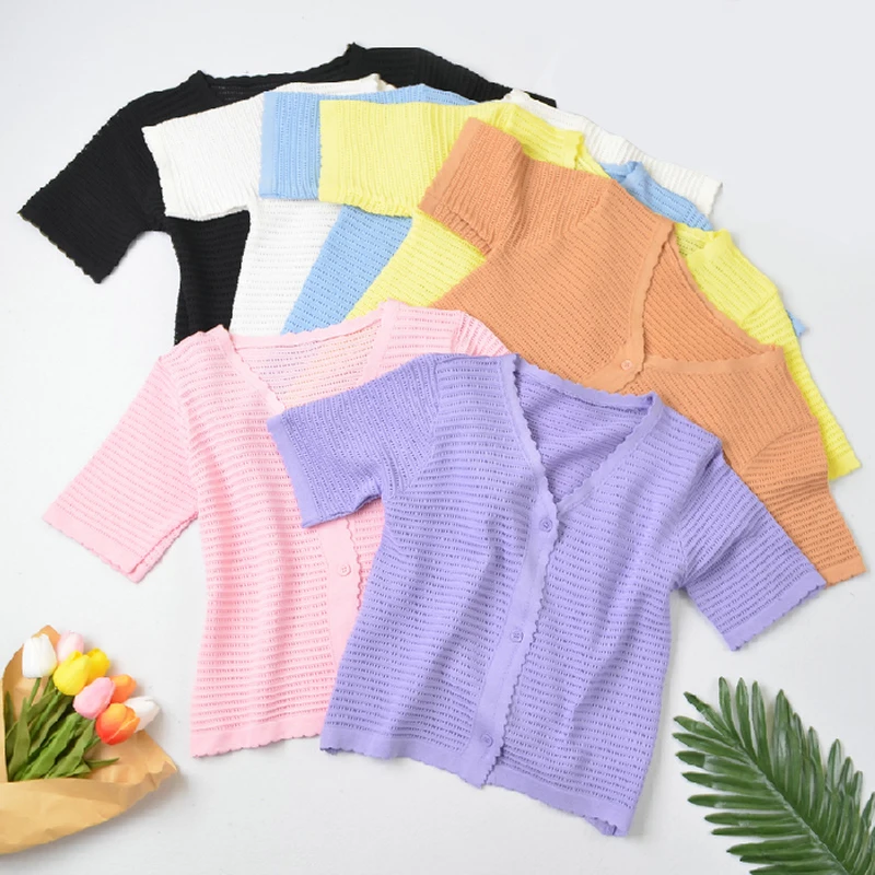 Женская трикотажная футболка с коротким рукавом V-образным вырезом | одежда