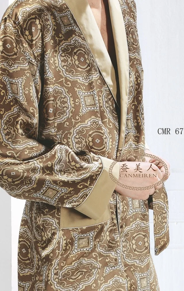 Мужской халат 100% чистый шелк очень толстый 19 мм цветочный принт пижама с длинными