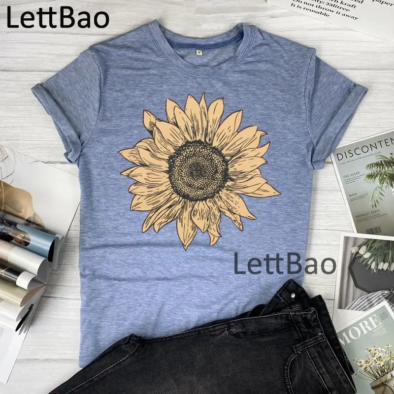 

Sunflower Cute Floral Women T Shirt Funny Graphic T-Shirts Print Casual Tshirt O Neck Hip Hop Short Sleeve Cotton Top T-shirts