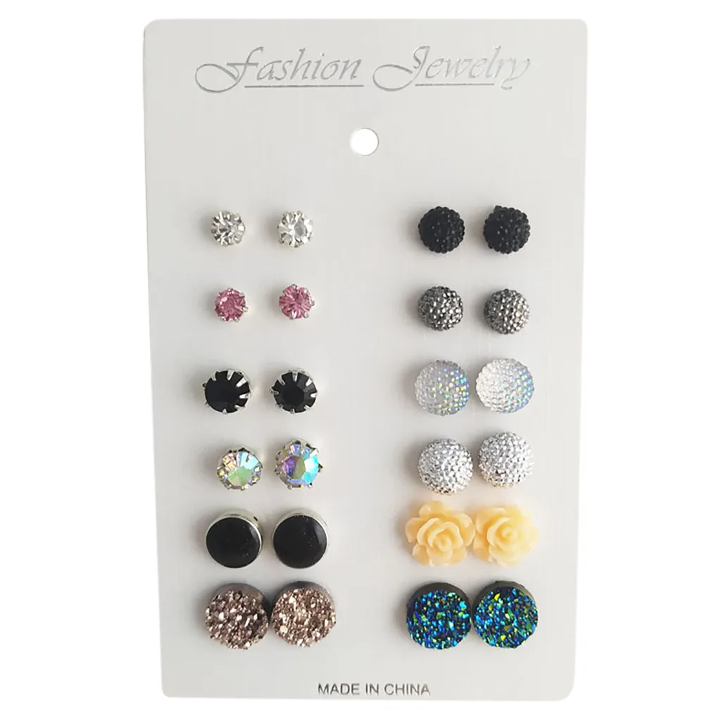 12 Pairs Of Travel Set Stud Earrings Temperament Korean Trendy Prom Hoop Rhinestone Circle Jewelry Pendant | Украшения и