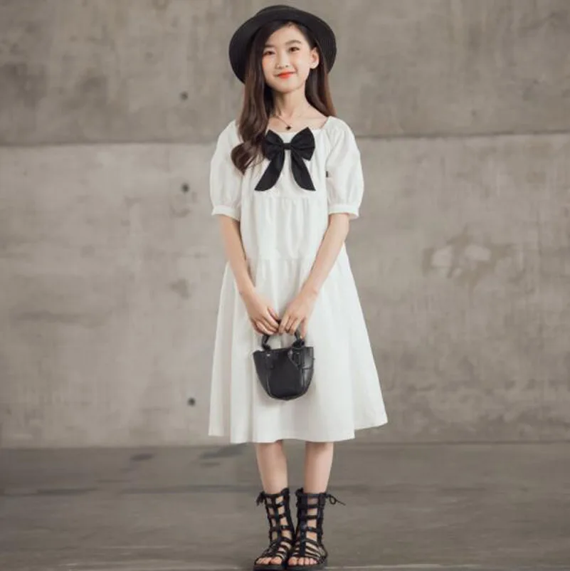 

Cultiseed Big Girls Square Collar Puff Sleeve Bow Birthday Party Princess Dress Children Students Kids Summer Casual Long Gowns
