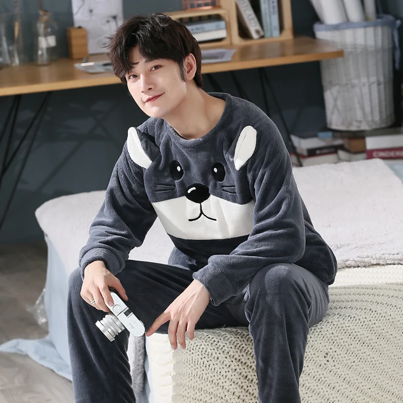 

Winter Warm Flannel Pajamas Sets Print Sleepwear Long Pant Male Men Pajama SetPlus Size 3XL 4XL 5XL 95kg Nightwear Long Sleeve