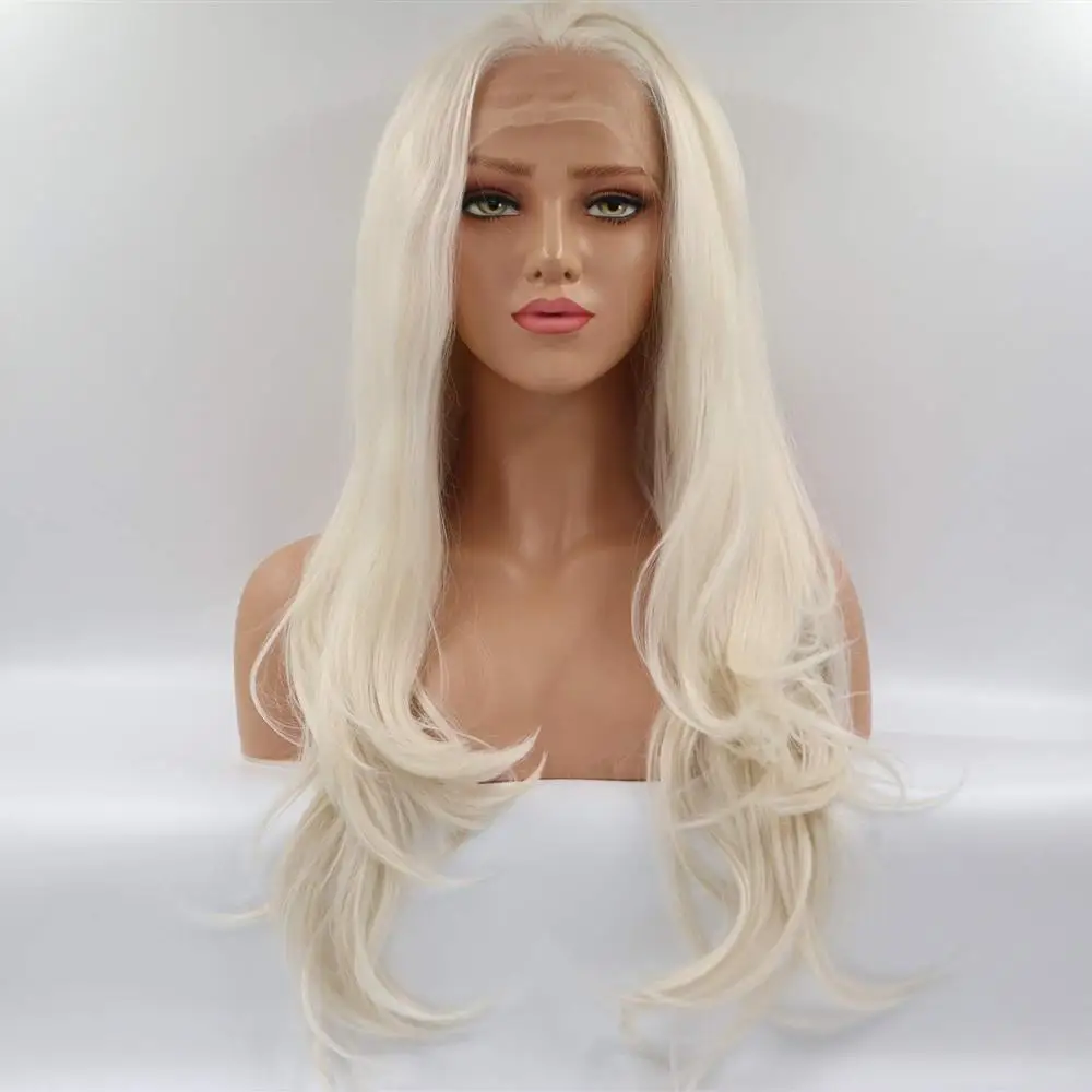 

Marquesha Platinum Blonde Lace Front Wig for Women Long Wavy Synthetic Fiber Heat Resistant Hair Wigs Half and Half Tied 24 Inch